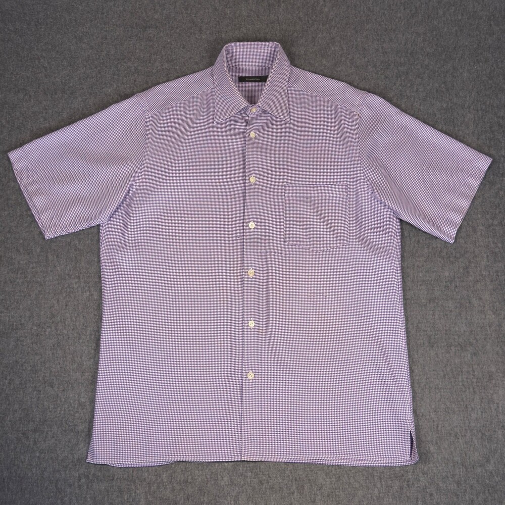 Ermenegildo Zegna Short Sleeve Button Up Shirt Mens L Purple White Geometric